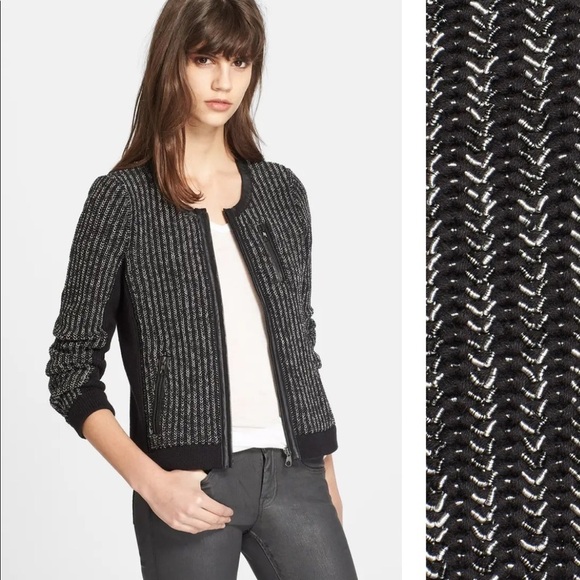 Rag & Bone Paula Knit Jacket Black Leather Trim - Picture 8 of 16